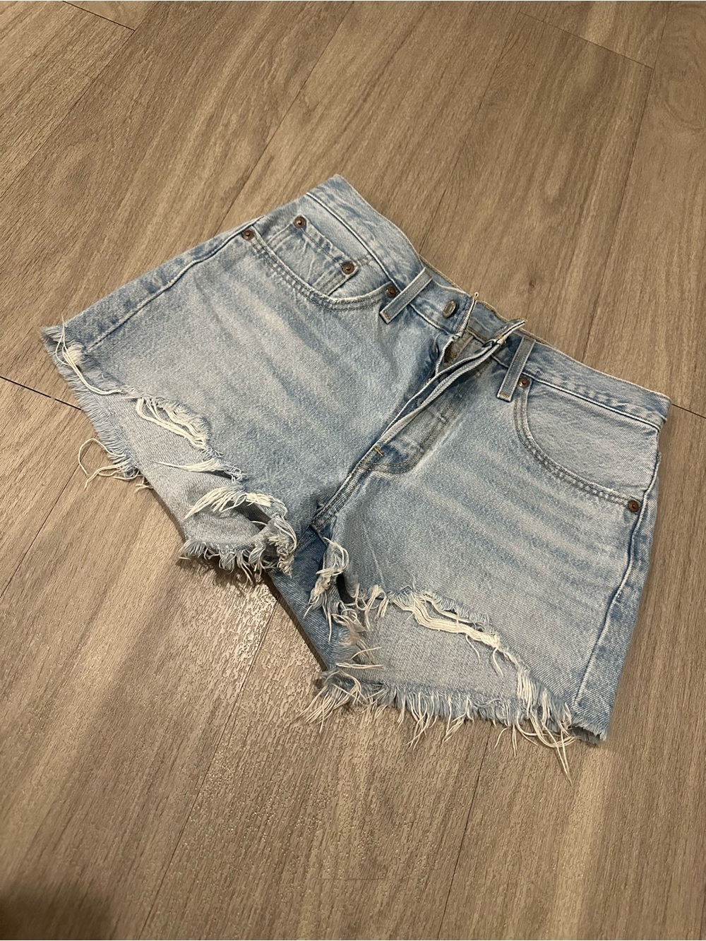 Levi's Light Blue Distressed Denim Cutoff Shorts